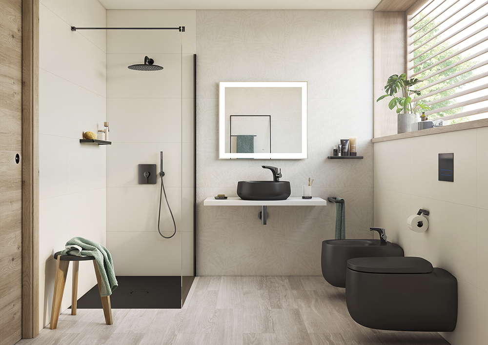 Łazienka z czarną ceramiką