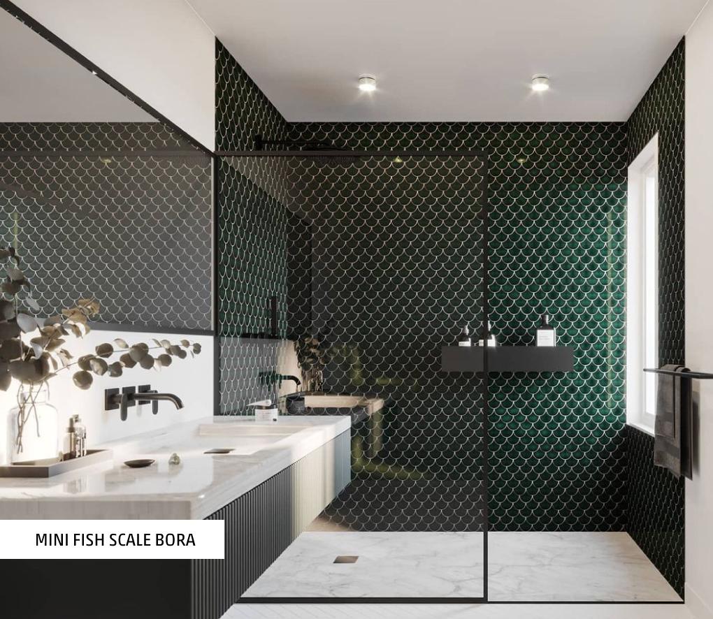 Mozaika Mini Fish Scale pod prysznicem