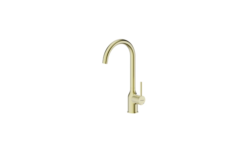 BATERIA ZLEWOZMYWAKOWA ALLORA STOJĄCA, ŁUKOWA WYLEWKA BRUSHED GOLD