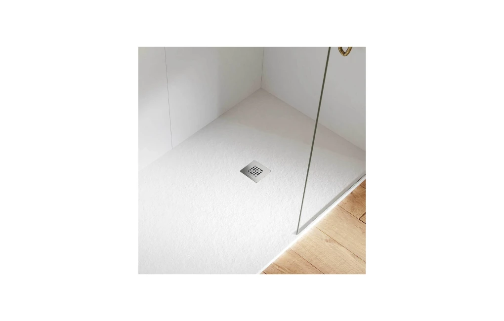 BRODZIK PROSTOKĄTNY BASE SLATE 90x80, MIA INOX AKRON BLANCO Z SYFONEM