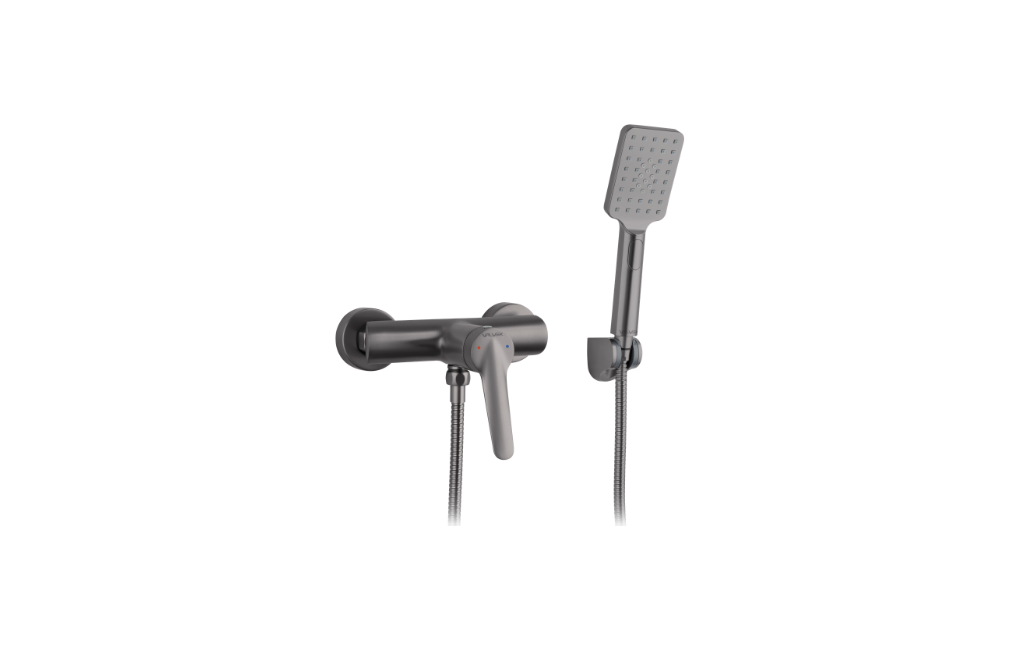 Bateria natryskowa MOTIVO ścienna, GUN METAL z zestawem natryskowym