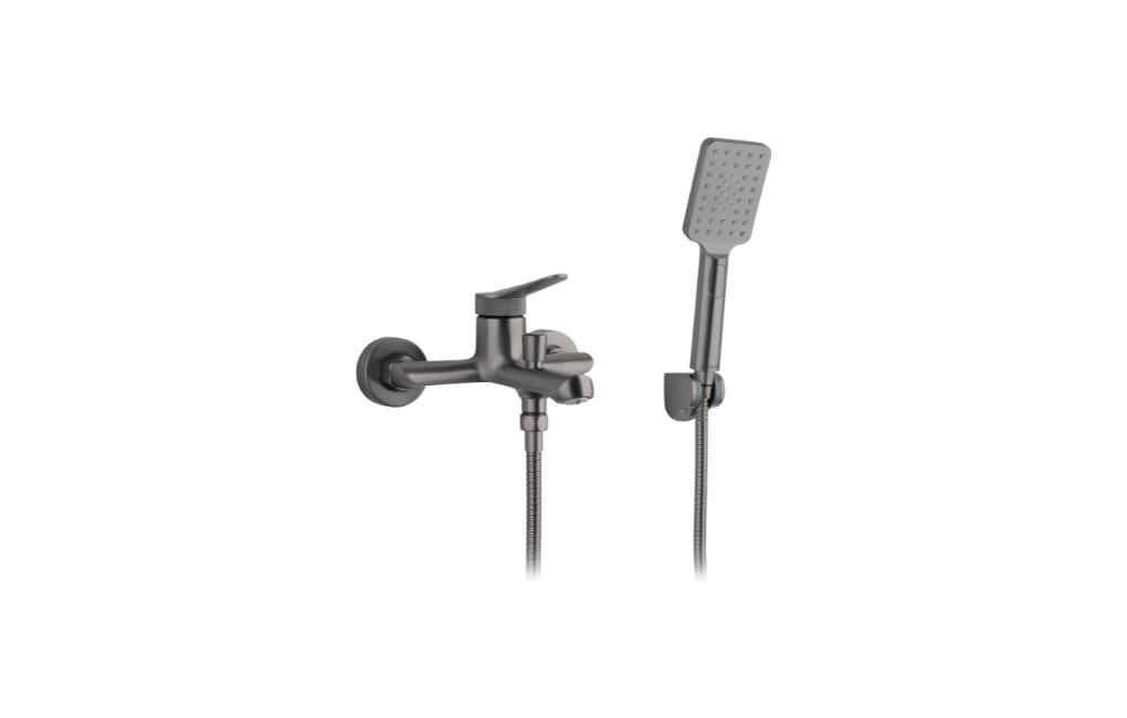 Bateria wannowa MOTIVO ścienna, GUN METAL z zestawem natryskowym