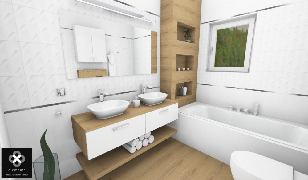 jasna łazienka z drewnianymi dodatkami