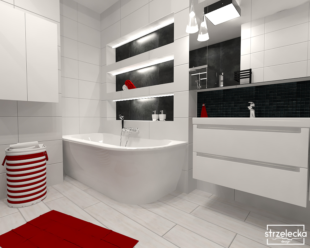 Ożywiająca czerwień w nowoczesnej łazience
