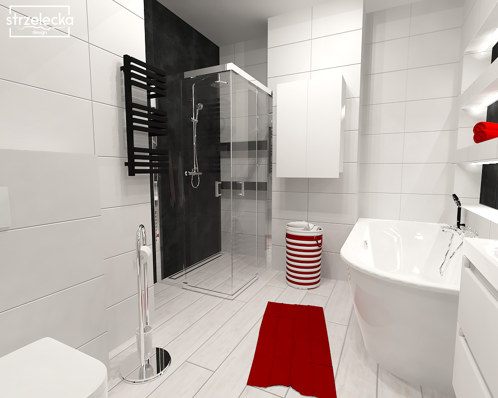 Ożywiająca czerwień w nowoczesnej łazience