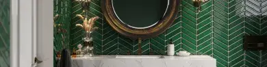 Łazienka art deco z zielonymi płytkami
