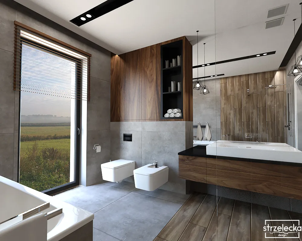 Wyjątkowa łazienka w ciemnym drewnie