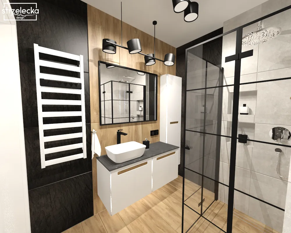 Nowoczesna industrialna łazienka w stonowanych kolorach