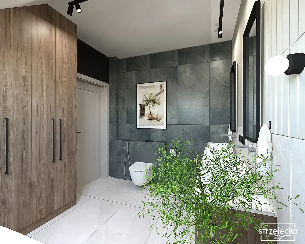 duża szafa pod wnęką dachu w łazience