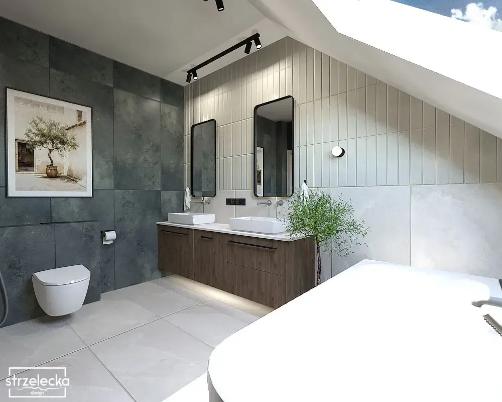 łazienka na poddaszu z oknem