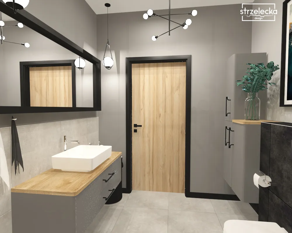 szaro-czarna łazienka