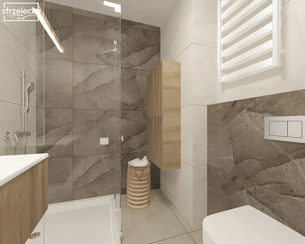 Mała łazienka w ciepłych brązach