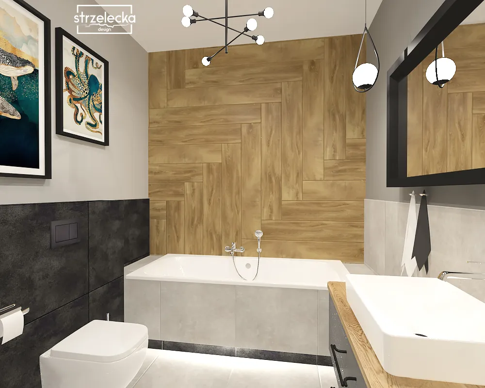 płytki drewnopodobne na ścianie w łazience