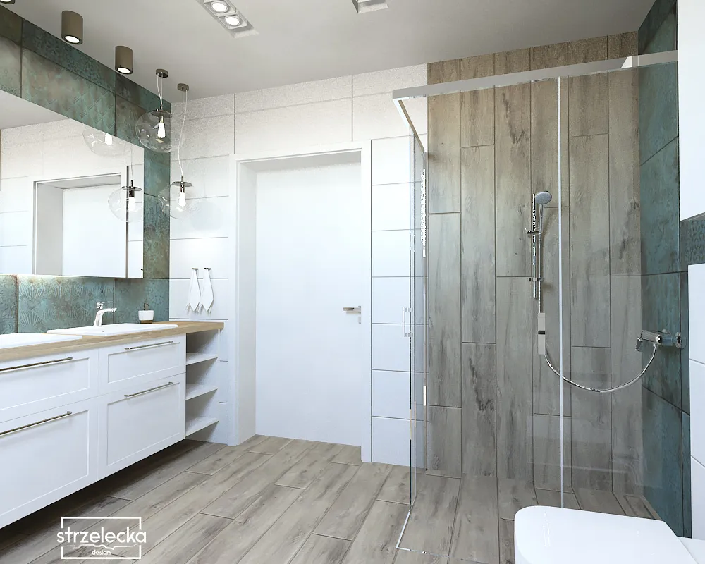 Łazienka w drewnie i bieli