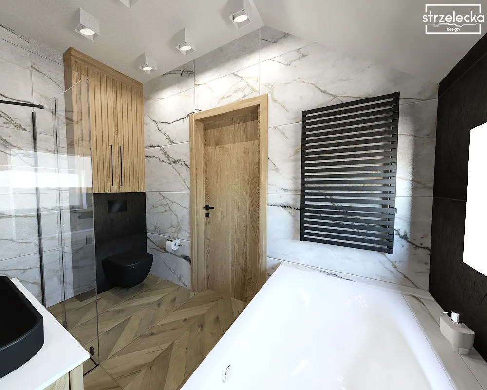 Łazienka z jasnym gresem na ścianach