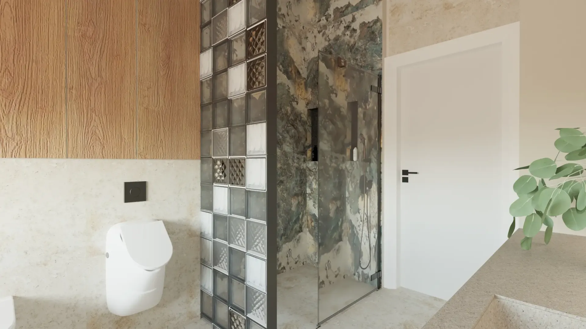 oryginalny prysznic ze ścianką