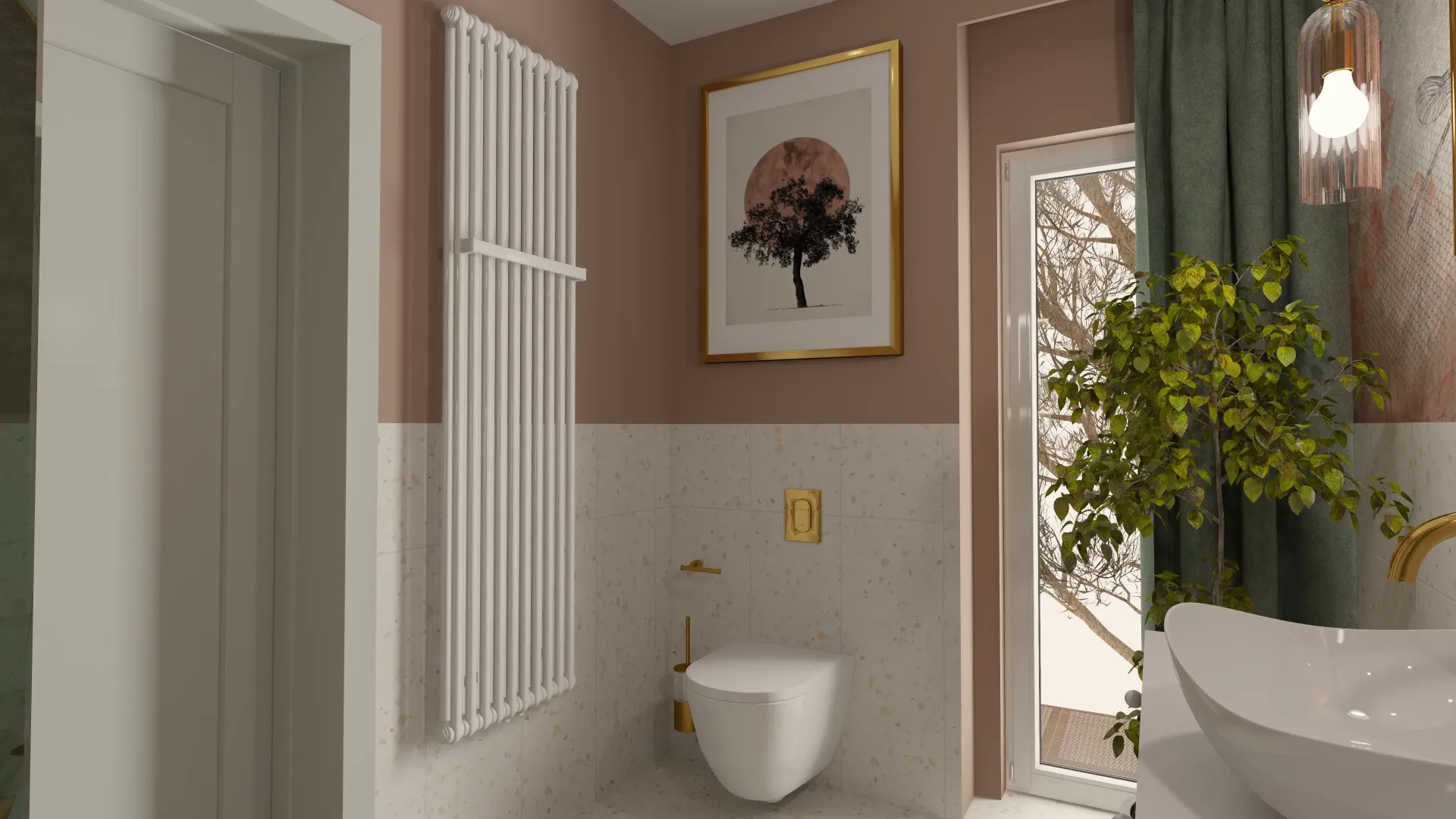 łazienka w kolorze brudnego różu