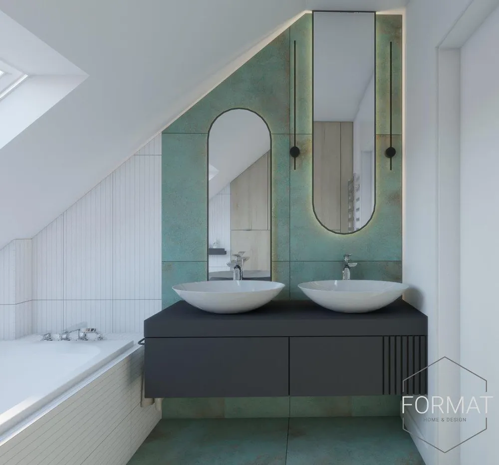 Strefa umywalkowa w zielonej kolorystyce