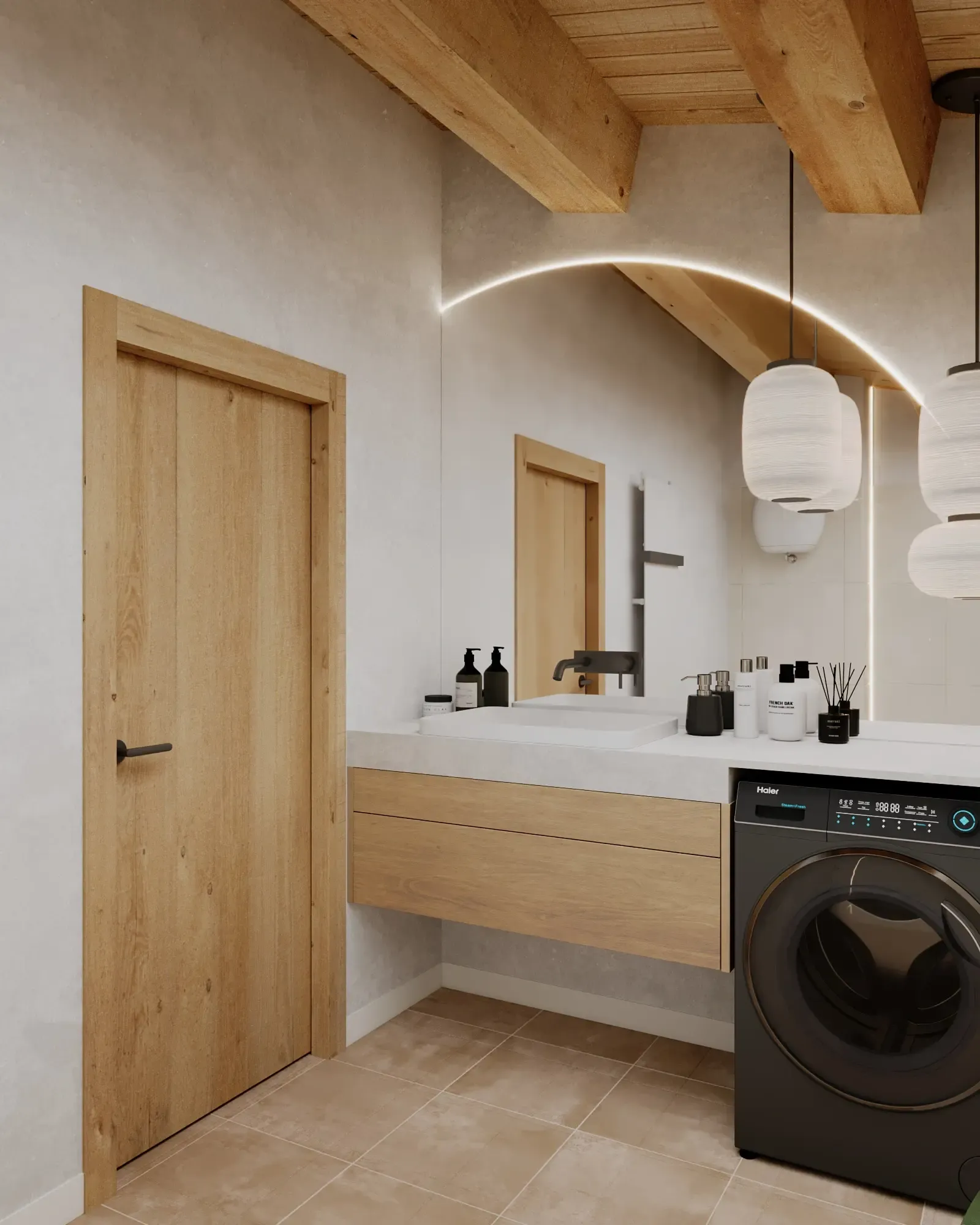 łazienka z elementami drewna