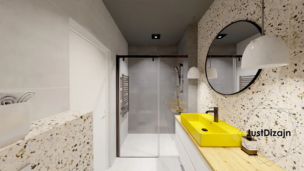 Łazienka z płytkami z efektem lastryko