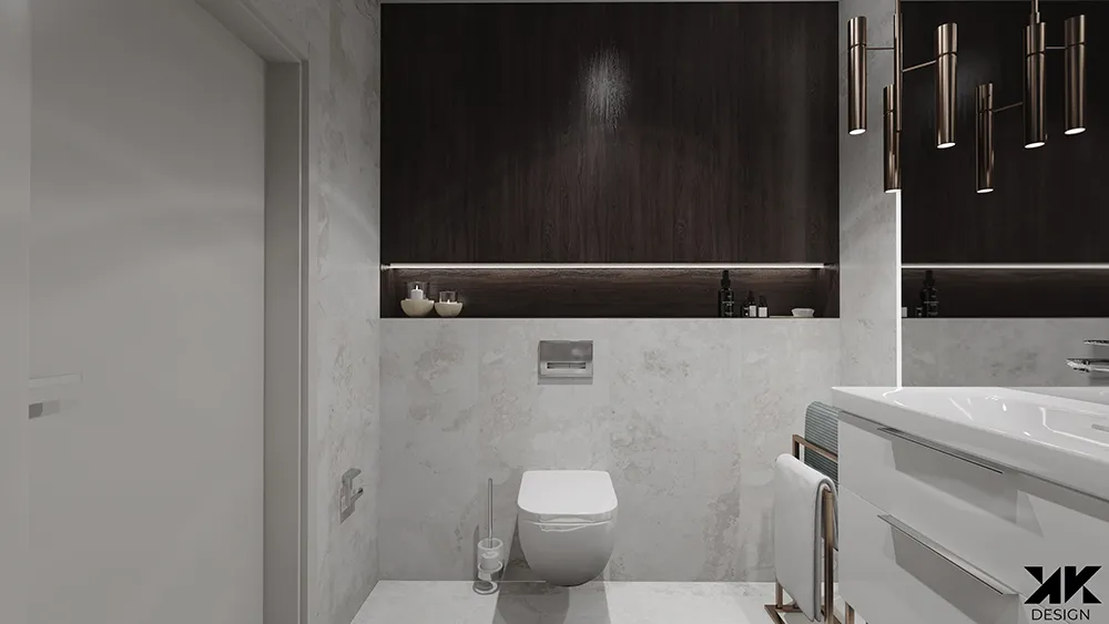 Marmur, drewno i metal. Oryginalna łazienka dla wymagających