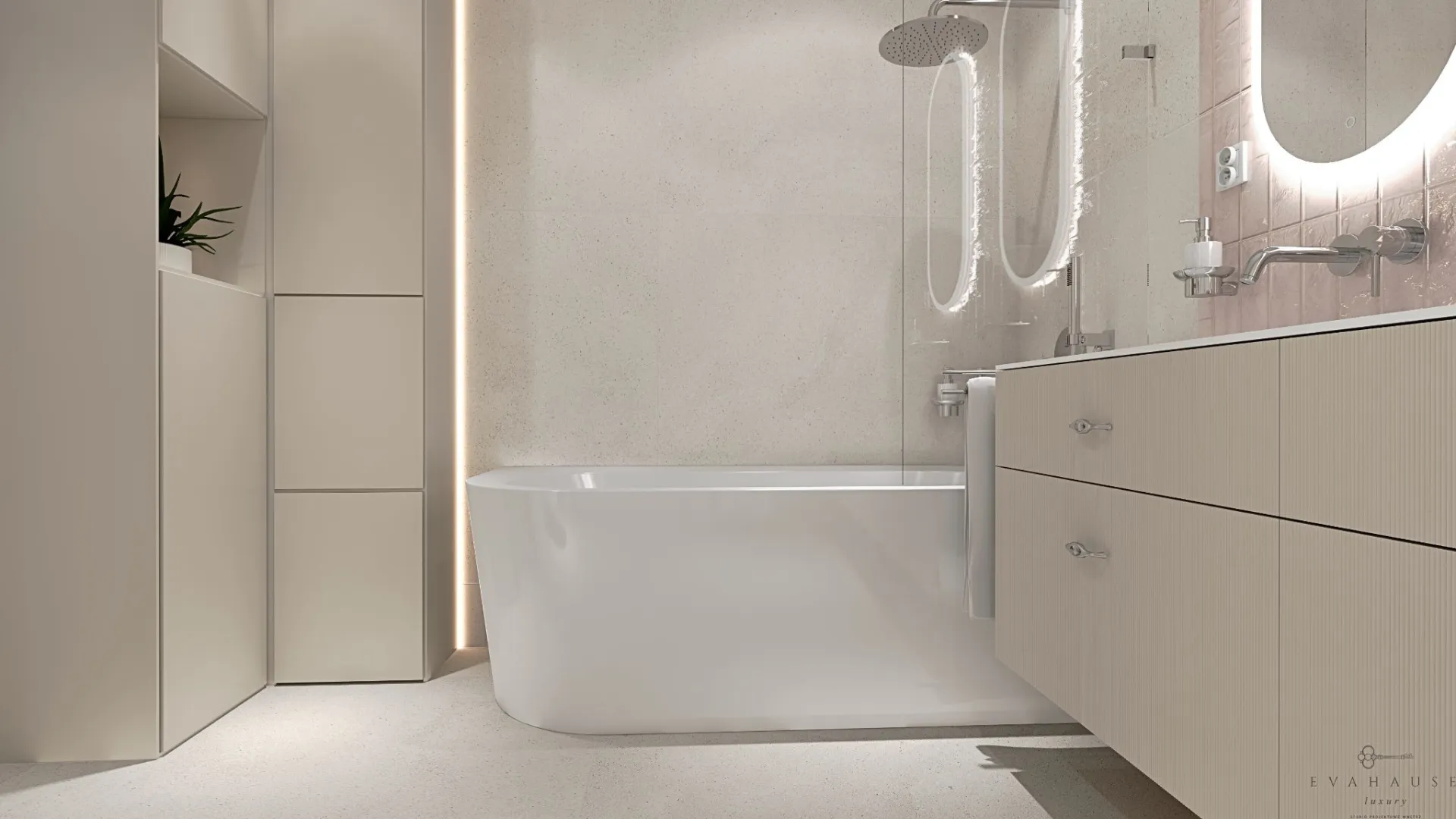 wanna z deszczownica jasna lazienka