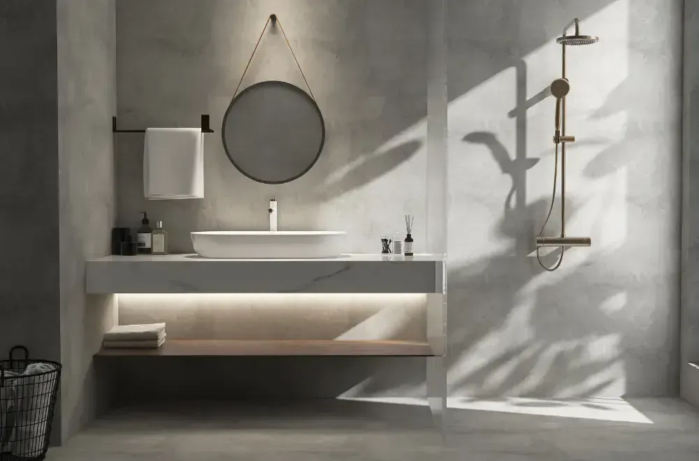 szara betonowa łazienka