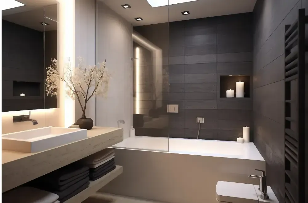 nowoczesna mała łazienka z wanną i parawanem nawannowym - wanna 2w1