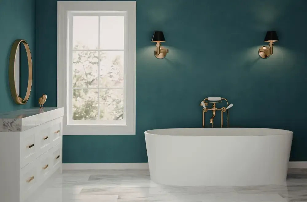 zielona łazienka z oknem retro