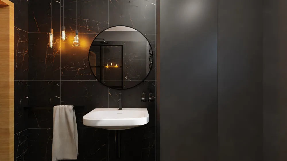 Ciemna minimalistyczna łazienka