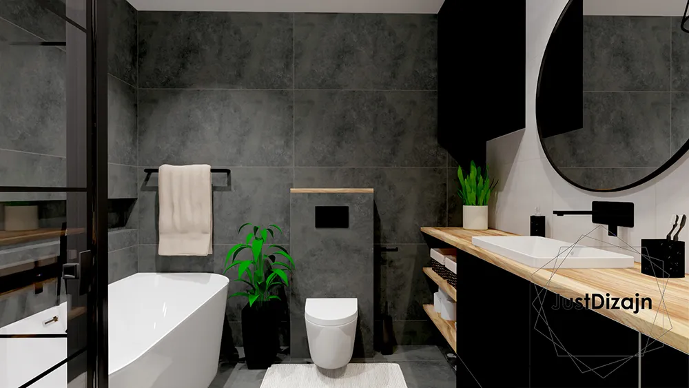 Elegancka łazienka w ciemnych kolorach
