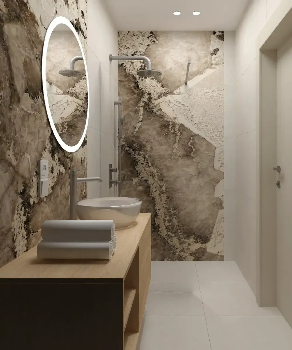 drewno i kamień w łazience