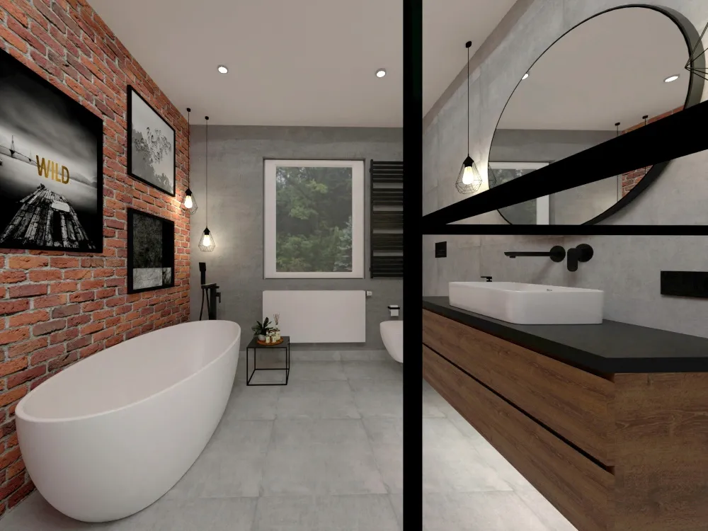 łazienka z ceglaną ścianą