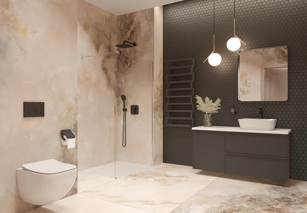 Onyks i złoto. Poznaj nowy trend w urządzaniu łazienek