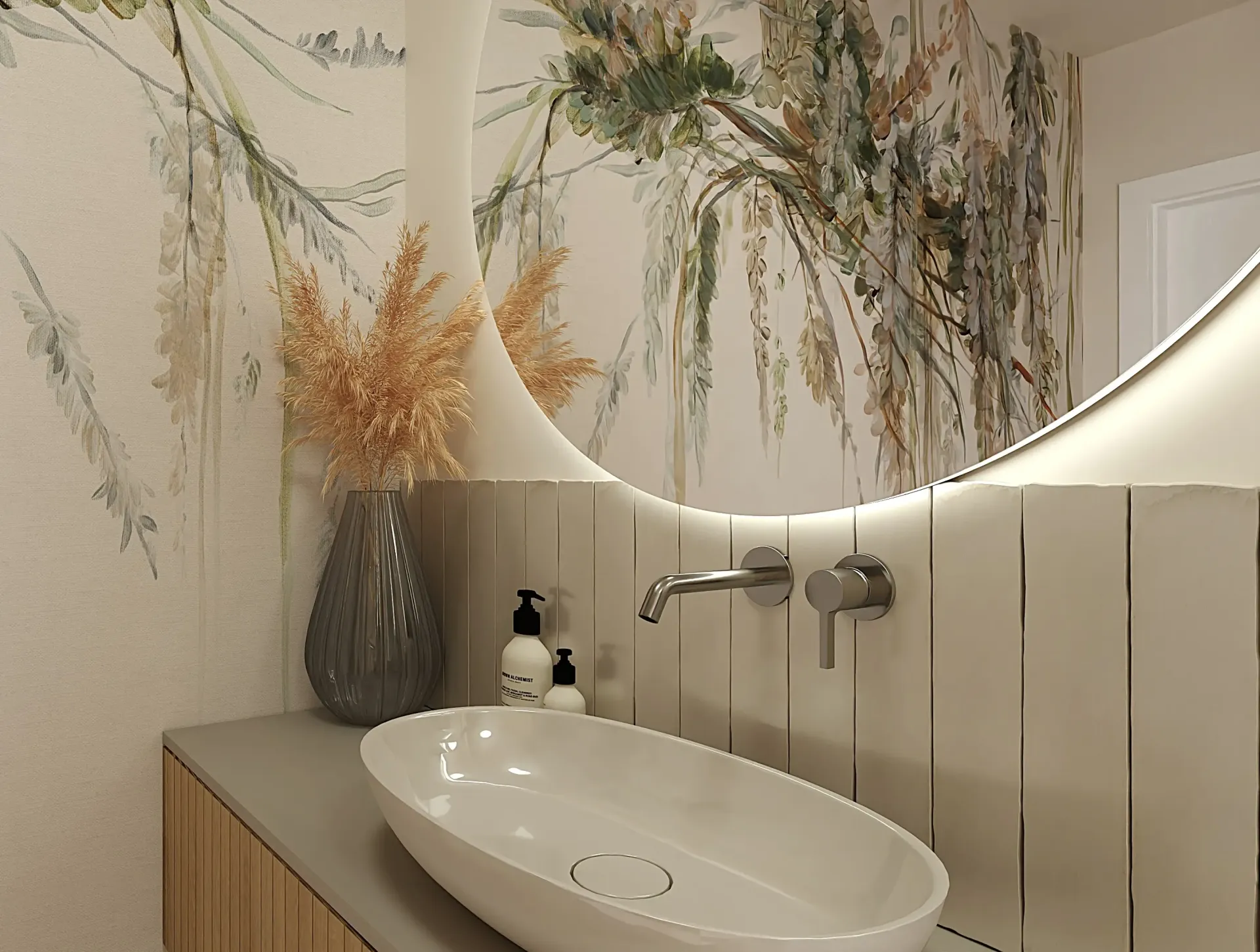 strefa umywalkowa w beżowej łazience