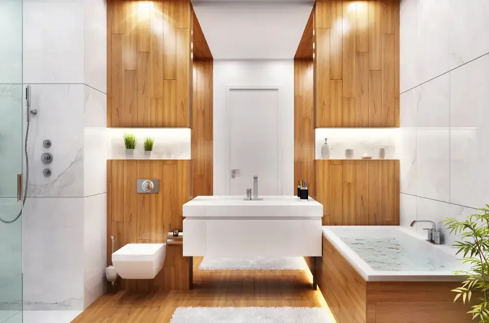 lazienka z polyskujaca szafka