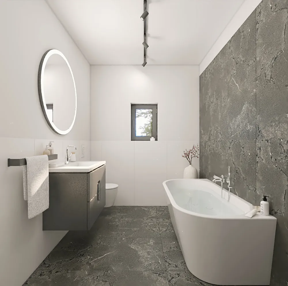 Aranżacja łazienki z wielkoformatowymi płytkami