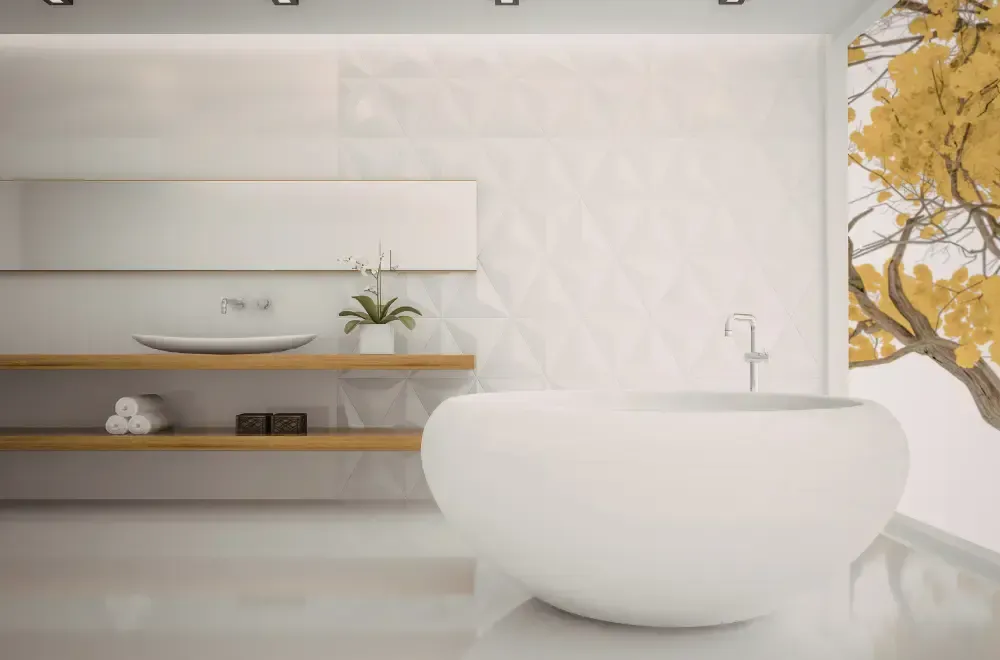 łazienka japandi biała wanna