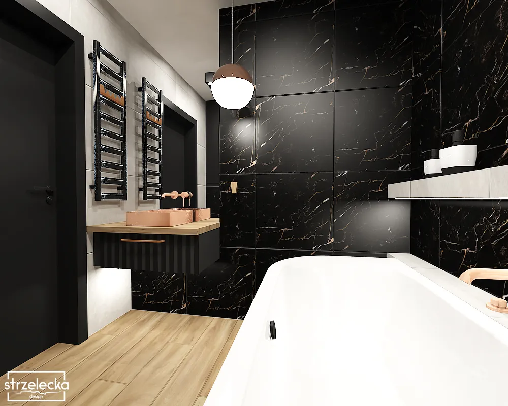 Nowoczesna łazienka z czarnymi płytkami