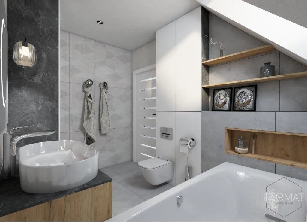 Łazienka z drewnianymi akcentami
