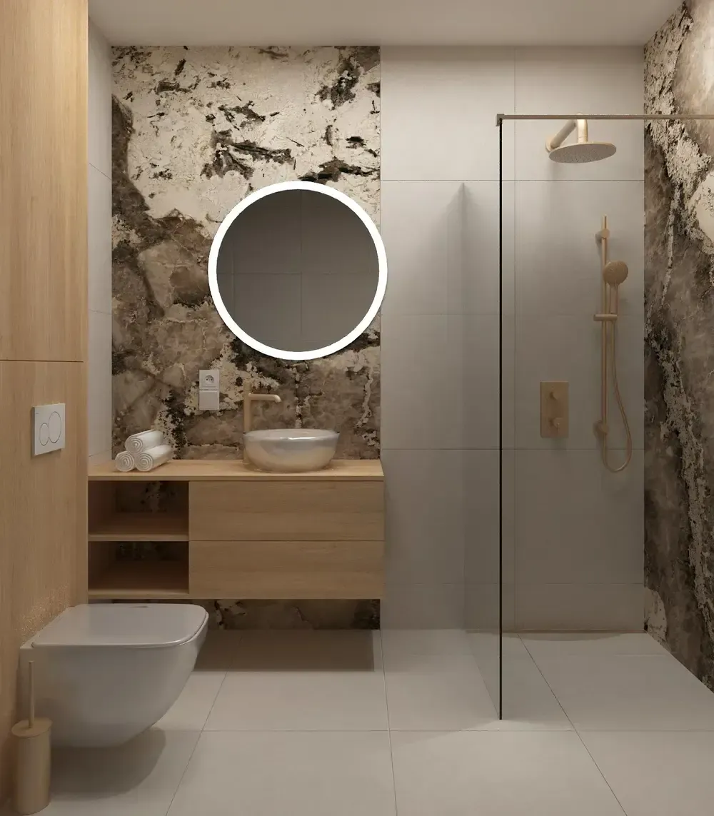 drewno i kamień w łazience