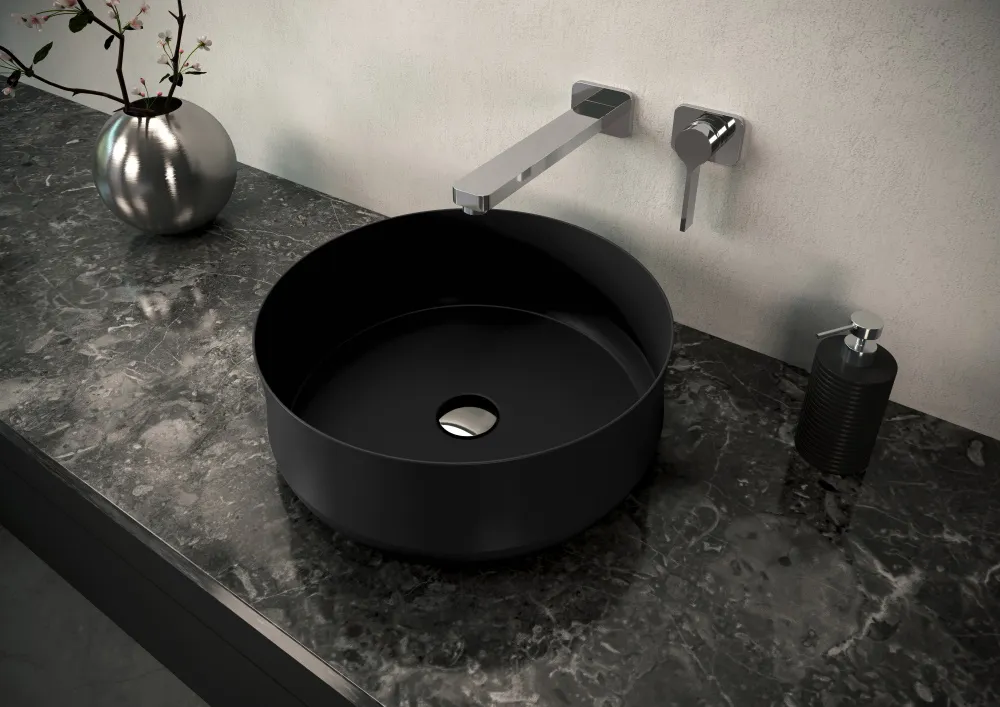 czarna umywalka nablatowa