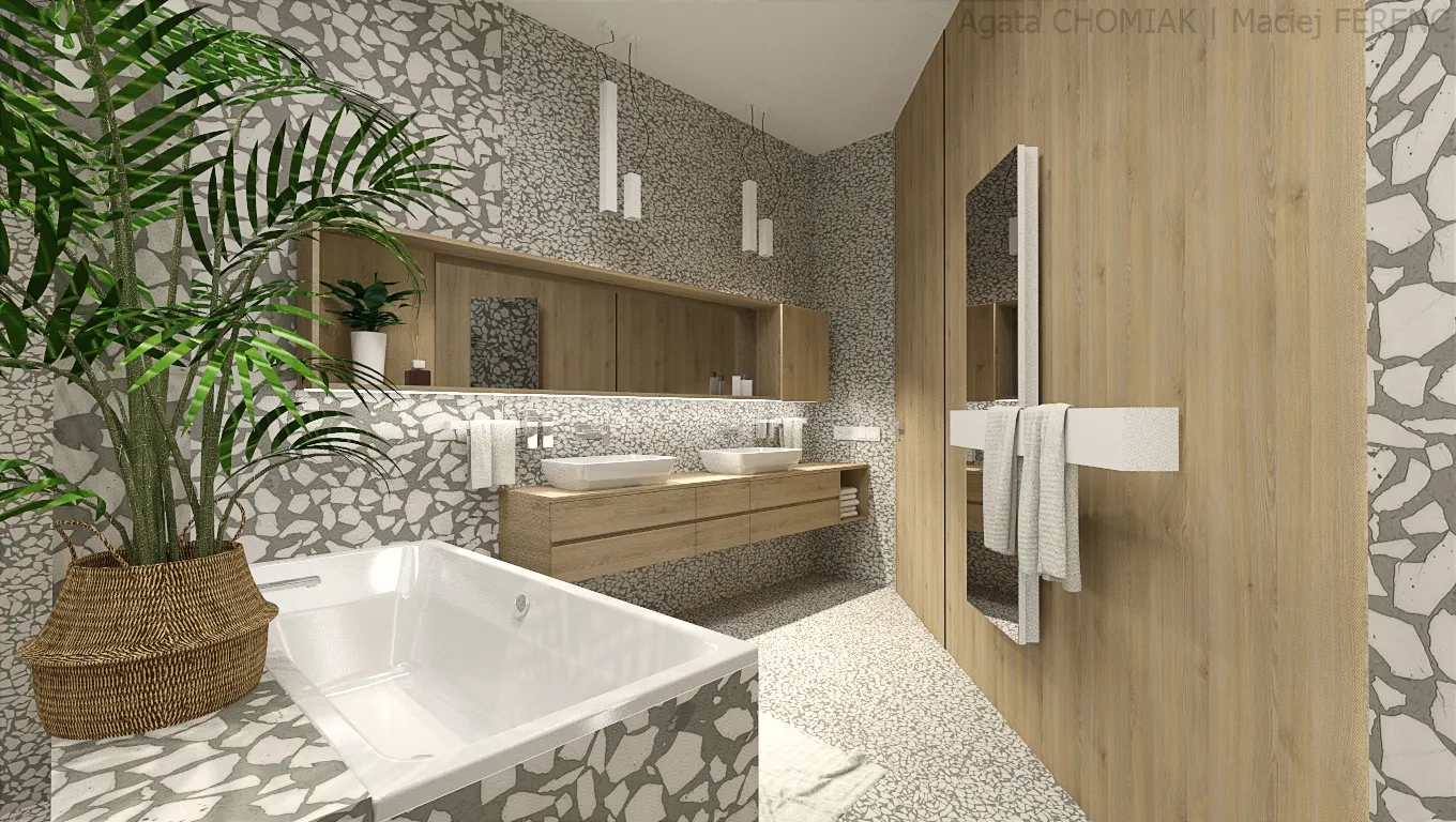 Marmurkowa łazienka w trójkącie