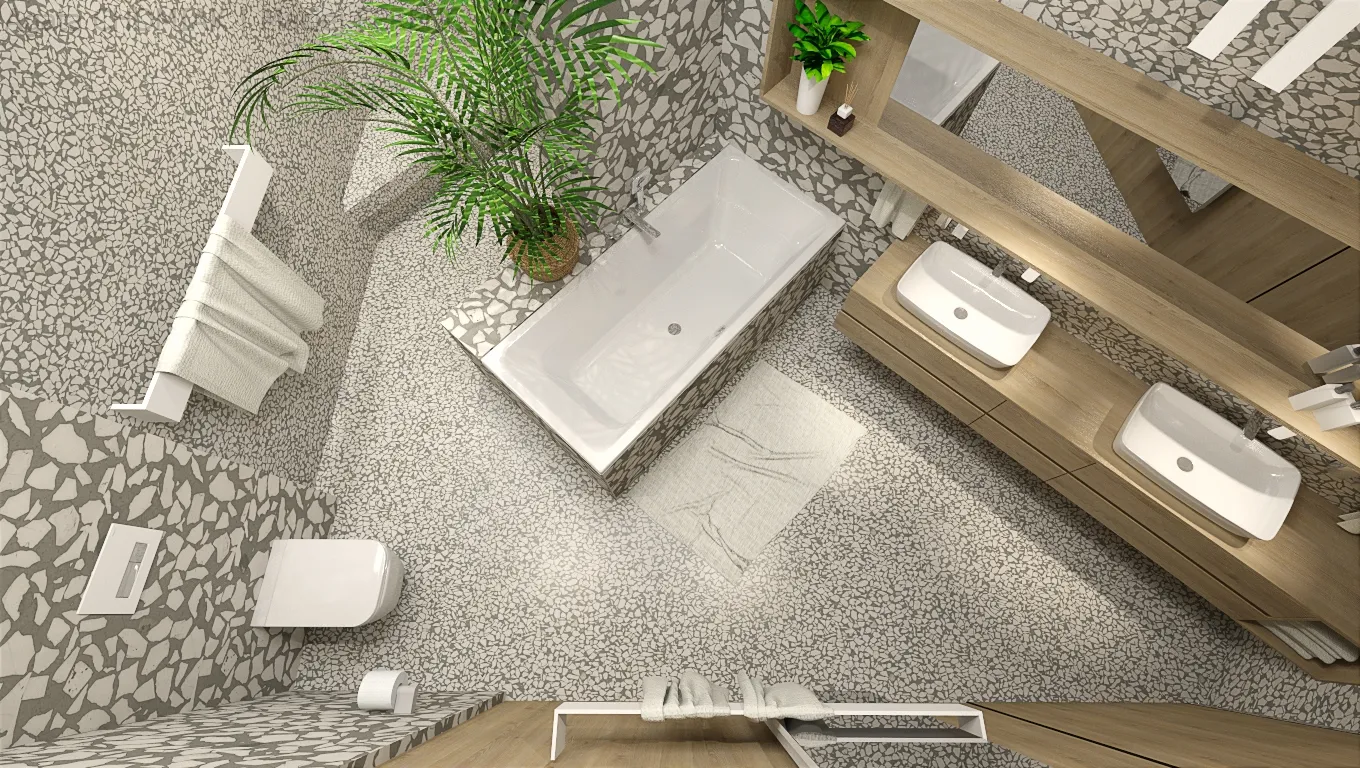 Marmurkowa łazienka w trójkącie