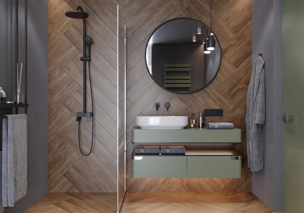 drewno w łazience natural wellbeig