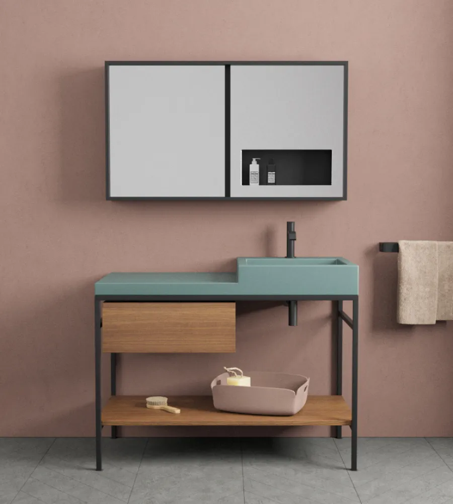 Umywalka kolorowa z lustrem w łazience w stylu Terra Nova