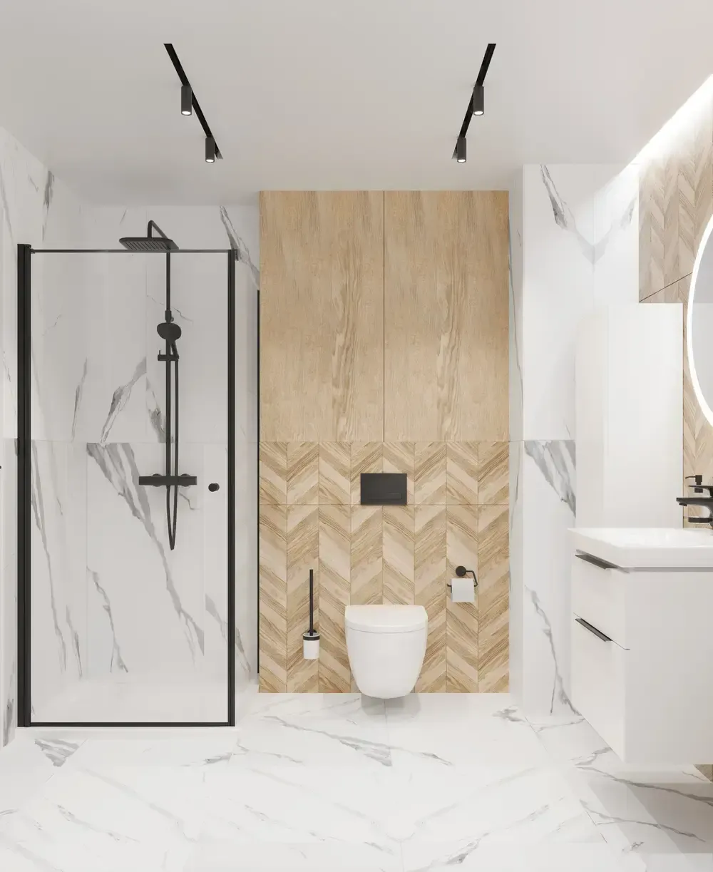 czarne elementy w łazience