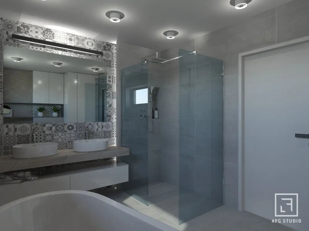 łazienka z kabiną i wanną