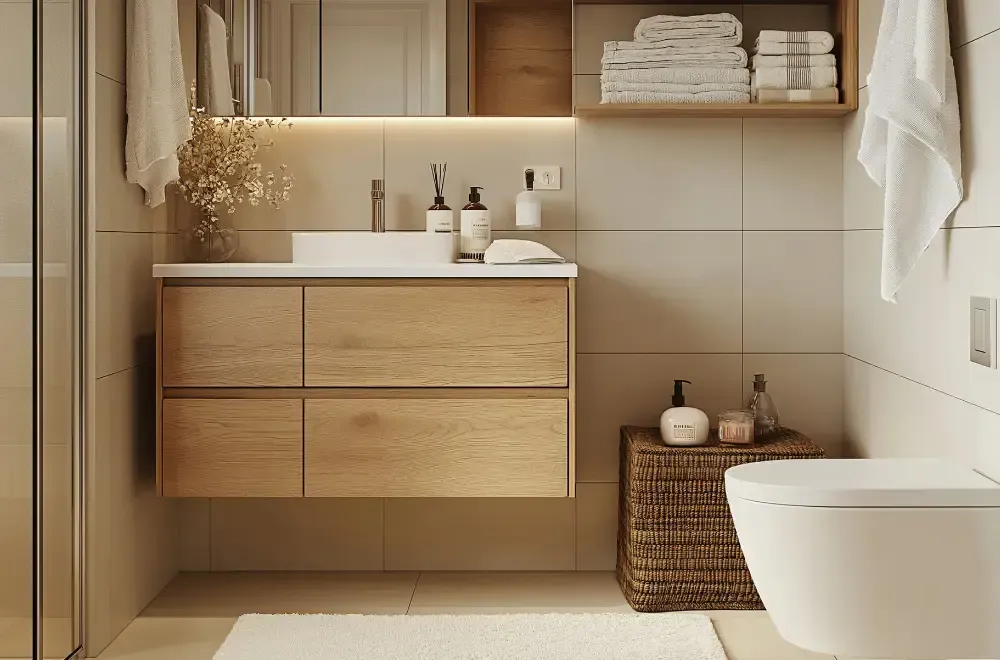 nowoczesna lazienka w kolorach bezu