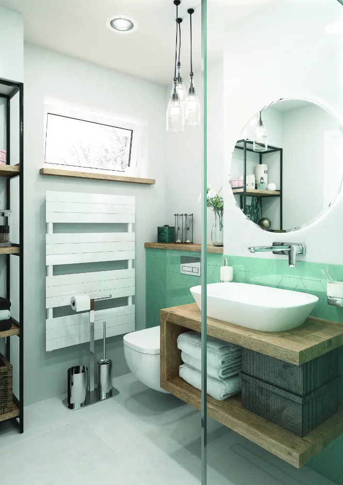 Biel i zieleń do małej łazienki